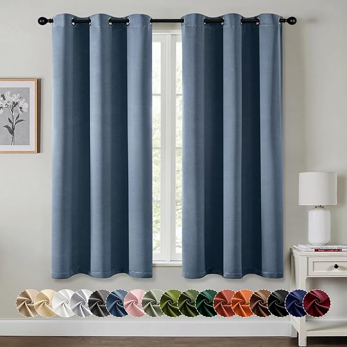 MIULEE Blackout Curtains for Bedroom Living Room 2 Panels, Thermal Insulated Room Darkening Drapes Grommet Noise Reducing Light Blocking Window Treatments 45 Inches Long 34x45 Inch Stone Blue