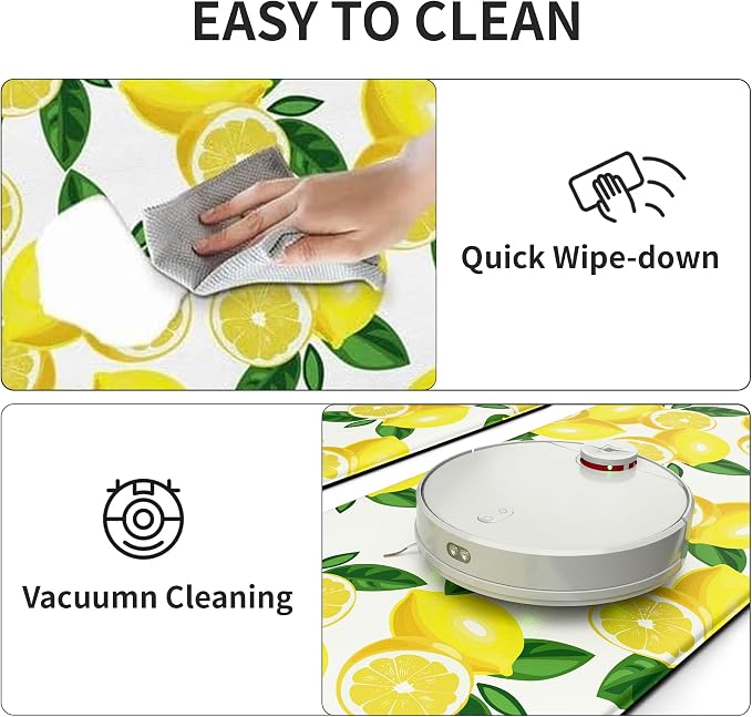 MAYHMYO Lemon Kitchen Decor Mat Set, 2PC Kitchen Mats, Anti Fatigue | Lemon Pattern,Lemon decor,Yellow docor,Cushioned comfort,Non-slip backing,Easy to clean,Water-resistant,Kitchen,Laundry