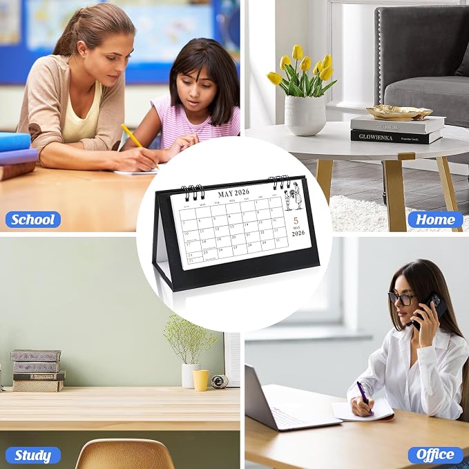 Gannyfer Desk Calendar 2026-2027, Small Standing Flip Desk Calendar, Use from January 2026 to Dec 2027, 24-Month Mini Desktop Calendar for Home, School, Office (6.89" x 3.54" Black)