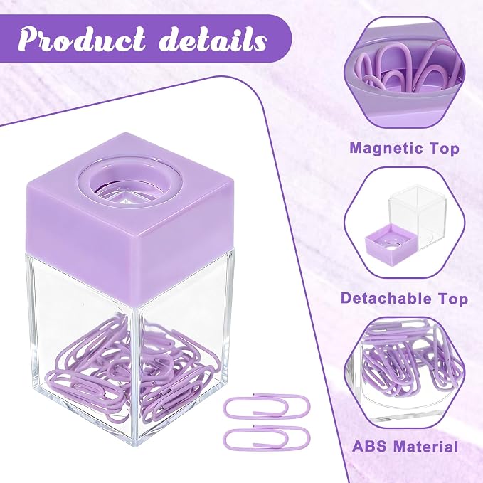 Purple Paper Clip Holder for Desk Paperclip Magnetic Holder Paperclip Dispenser Organizer Storage with Magnetic Top Purple Desk Accessories for School Office