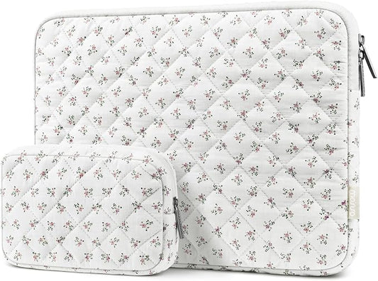 MOSISO Laptop Case 13.3 inch, 13-13.3 inch Puffy Laptop Sleeve Bag Compatible with MacBook Neo/Air 13.6/Pro 13/Pro 14, HP Dell ASUS Lenovo, Charming Floral Square Quilted Carrying Bag&Small Case, Pink