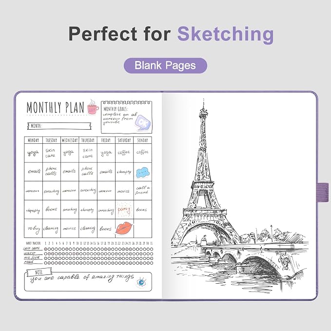 AHGXG Blank Journal Notebook, 160 Pages, A5 Medium Size (5.7'' x 8.3''), 120 GSM Thick Paper, Leather Hardcover, for Sketching, Drawing, Painting (Light Purple)