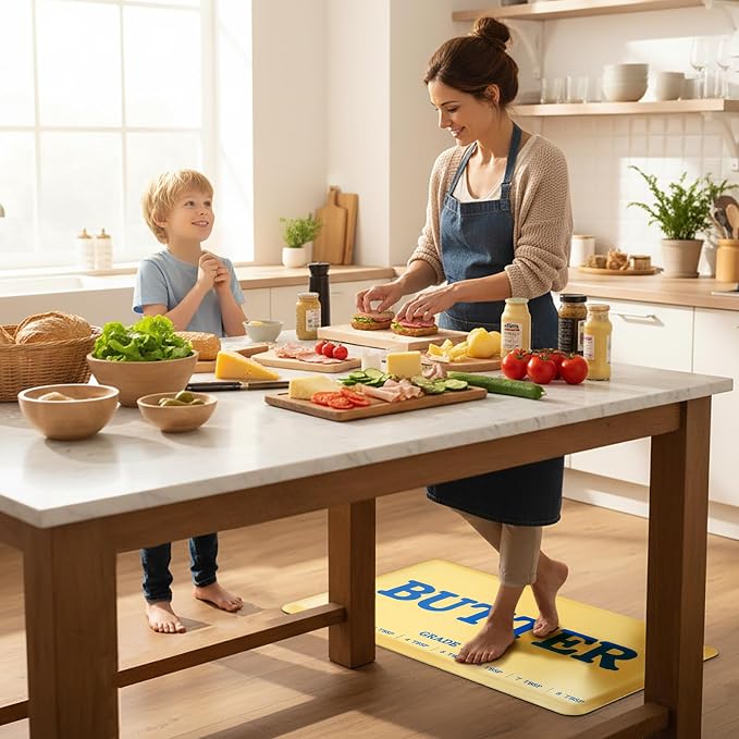 MSJGA Butter Rug Kitchen Rugs Floor Cushioned Anti-Fatigue Mat 17.3"x28" | Non-Slip Standing Desk Mat, Comfort Floor Mats for House Sink Office Laundry, Waterproof, Yellow