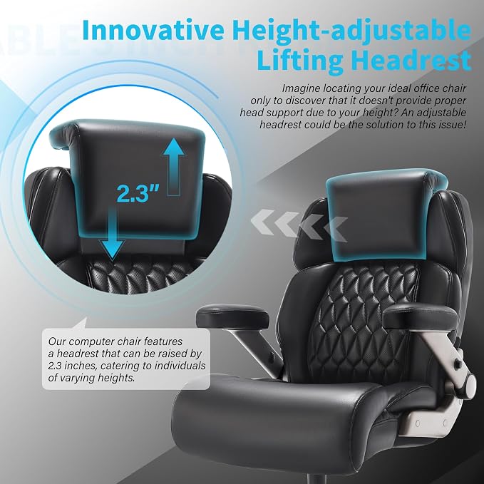 Big and Tall Office Chair 700lbs, Ergonomic High Back Computer Desk Chair | Adjustable Headrest&Lumbar Support, 3D Flip Arms, Large Wheels, Heavy Duty Metal Base, Thick Padded Wide Seat Executive Chair