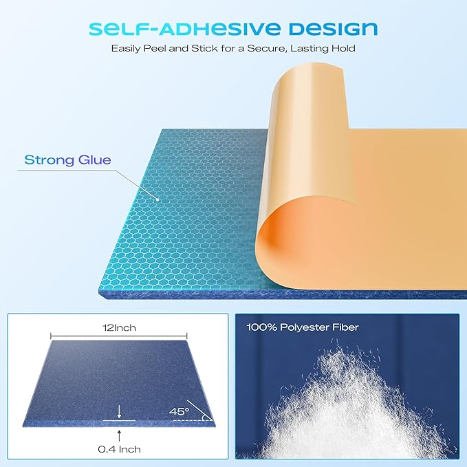22 Pack Self-Adhesive Acoustic Panels, 12" X 12" X 0.4" High-Density Sound Proof Foam Panels for Walls, Soundproof Wall Panels for Home & Office (Sky Blue)