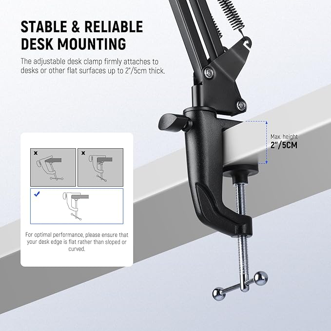 NEEWER Microphone Arm Stand, Suspension Scissor Boom Mic Arm Desk Mount with Clip & 3/8" to 5/8" Adapter Compatible with Blue Yeti Snowball HyperX QuadCast SoloCast Shure, Max Load 3.3 lbs, MS006