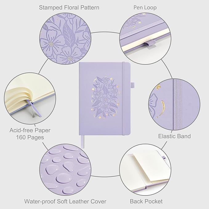 &And Per Se Dotted Journal Notebook, A5 Hardcover Aesthetic Dotted Notebook – 160 Pages 100gsm Thick Dot Grid Paper, 3 Sticker Sheets – Gift-Ready Journaling Kit for Women (Lavender)
