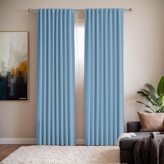 Blackout Heat Blocking Window Shades for Bedroom Darkening - Uv Light Blocking Heat Reducing Curtains for Energy Efficient Saving - Sky Blue Curtains 52 x 96 Inch Length 2 Panels