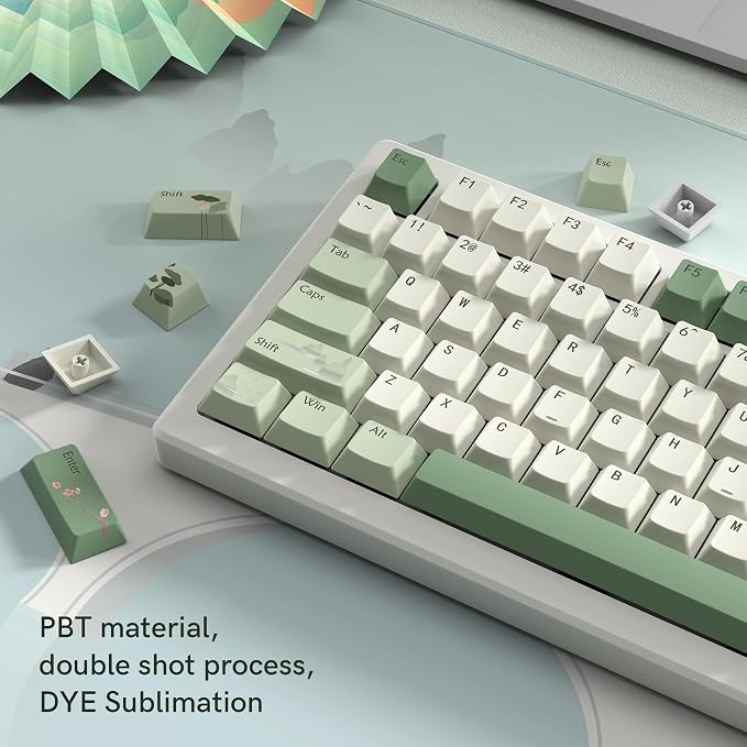 dagaladoo Keyboard keycaps Set,Matcha Green PBT keycaps 60% 75% 100%,dye-Sublimation Cherry Profile Custom Keyboard caps for Cherry-mx Full Size Retro Mechanical Keyboard,Spring Tea,134keys