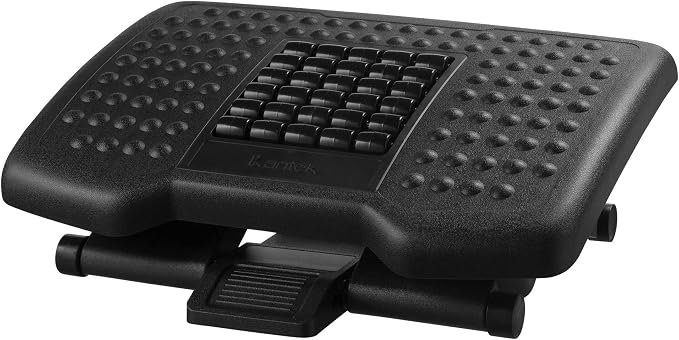 Kantek Premium Ergonomic Height Adjustable Under Desk Footrest, 3 Height Setting, Foot Adjustable Tilt Angle, Supports Feet/Legs, Black