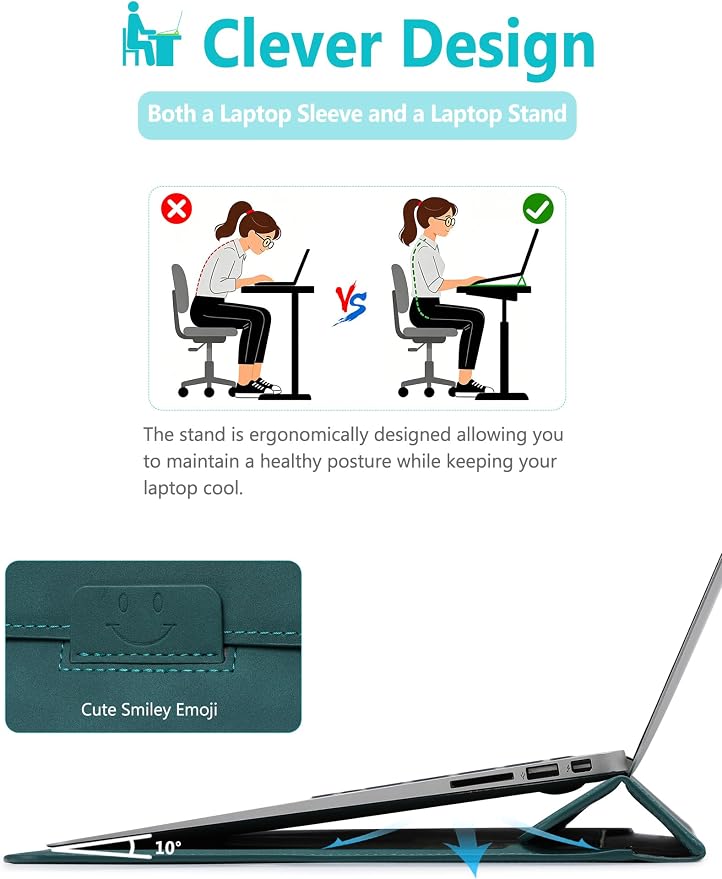 HYZUO 15 Inch Laptop Case Bag Sleeve with Stand for MacBook Air 15 M5 M4 A3241 M3 A3114 M2 A2941 2026-2023, 15" Surface Laptop 7/6/5/4/3, MacBook Pro 15 A1990 A1707 2019-2016, Dark Green