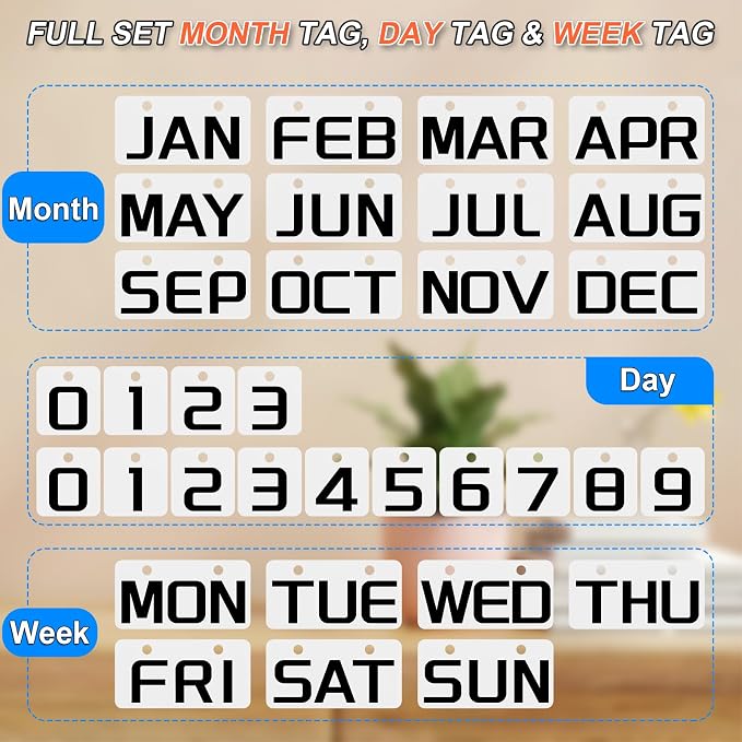 Wall Mount Acrylic Calendar, Perpetual 2026 Daily Display Calendar, Reusable Yearly Wall Standing Calendars with Wall Hook for Home Office Decor Accessories (Black)