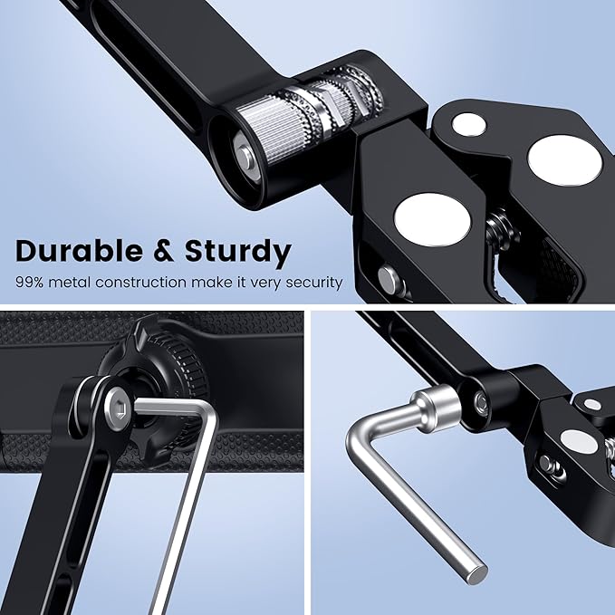 CreaDream Tablet Holder for Microphone Stand, Aluminum Mic Music Stand Holder Mount for Phone and iPad, Adjustable Tablet Holder Compatible with Devices from 4.7 to 13 inch Tablets & Smartphones