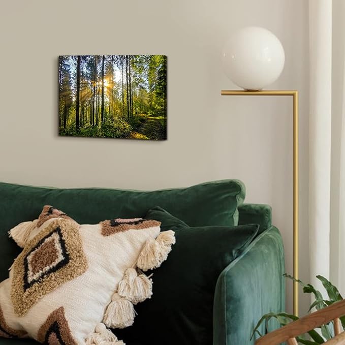 Sunrise Forest Canvas Wall Art for Living Room Nature Landscape Pictures Wall Decor Sunset Woods Mountain Painting Sunset Trees Trail Scenery Photo Prints Poster Artwork Bathroom Decorations 12x16”