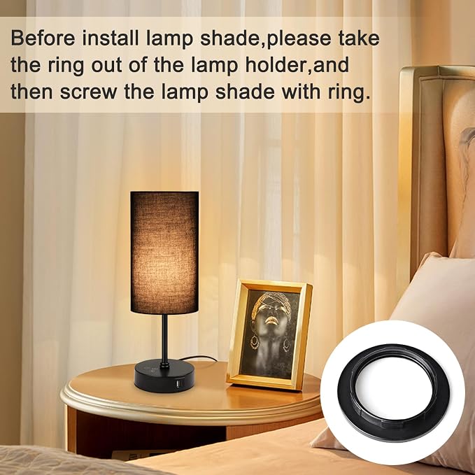Unicozin Table Lamp for Bedroom, 3 Color Temperatures, 7 RGB Colors, Adjustable Brightness, Dual USB Charging Ports, Ambience Nightstand Light with Black Shade, Desk Lamp for Kids Reading Home Office