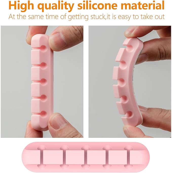 Cord Holder Cable Organizer Clips Cord Organizer for Desk, Nightstands | Self Adhesive, Office, Car, Pink Silicone Cord Keeper, Cable Management, Wire Holders for phone charger Cords