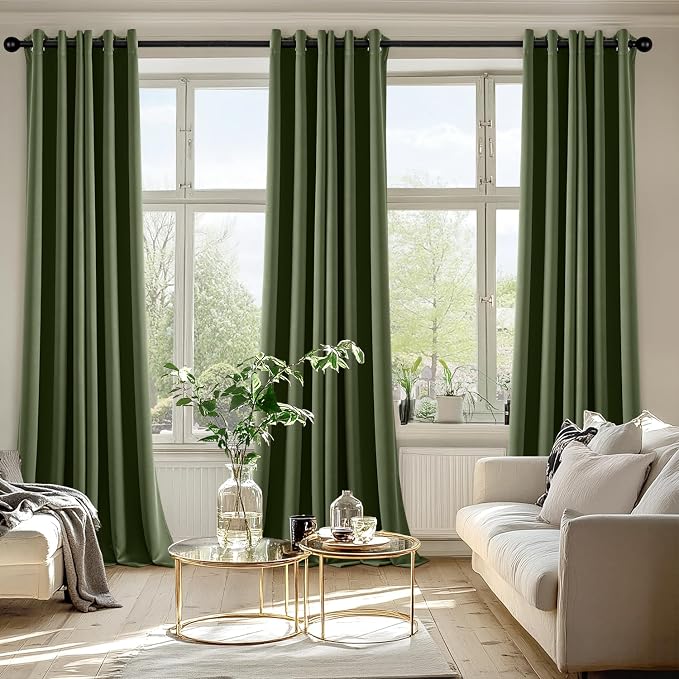 MIULEE Blackout Curtains for Bedroom Living Room 2 Panels, Thermal Insulated Room Darkening Drapes Grommet Noise Reducing Light Blocking Window Treatments 90 Inches Long 40x90 Inch Olive Green