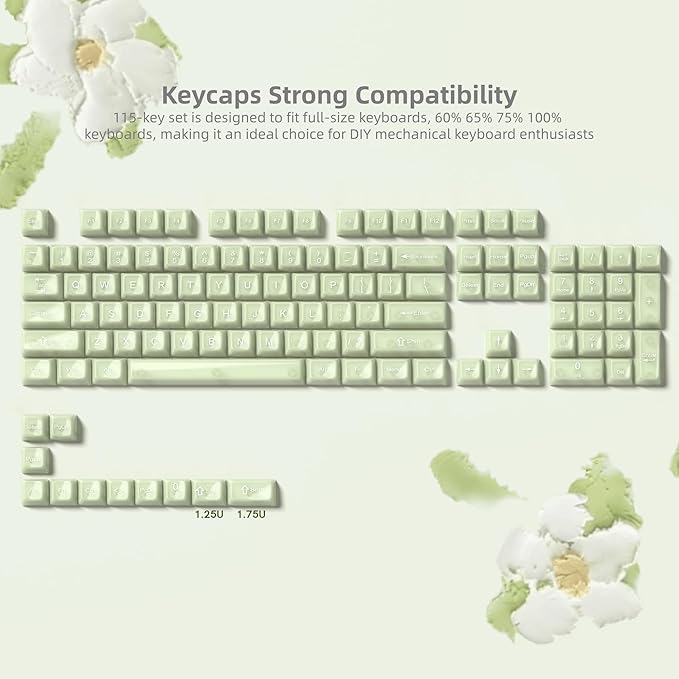 Womier Keyboard Keycaps Jelly - Ceramic Keycaps Style, Clear Creamy Matcha Green Key Cap Shine Through Custom 60 65 75 100 Percent for Cherry MX, Outemu, Gateron Mechanical Keyboards (MDA Profile)