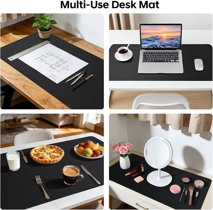 Leather Desk Pad Protector, Office Desk Mat, Large Mouse Pad, Non-Slip PU Leather Desk Blotter, Waterproof Computer Desk Writing Pad for Office and Home (Black, 23.6" x 13.7")