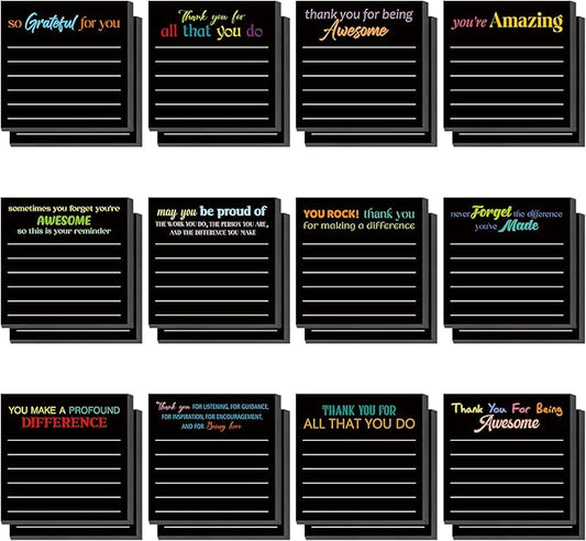Yinder 24 Pcs Inspirational Sticky Notes Thank You Gift Motivational Sticky Note Pad Employee Appreciation Gift Bulk for Staff Coworker Teacher Nurse Office Groups 3 x 3'' (Thank You,Black)