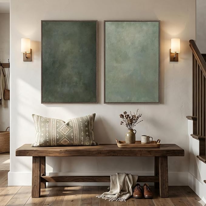 Large Framed Green Abstract Wall Art, 2 Piece Modern Canvas Art Prints Paintings, Minimalist Sage Green Abstract Pictures for Living Room, Hallway, Dining Room, Bedroom, Office Wall Decor 24x36 In