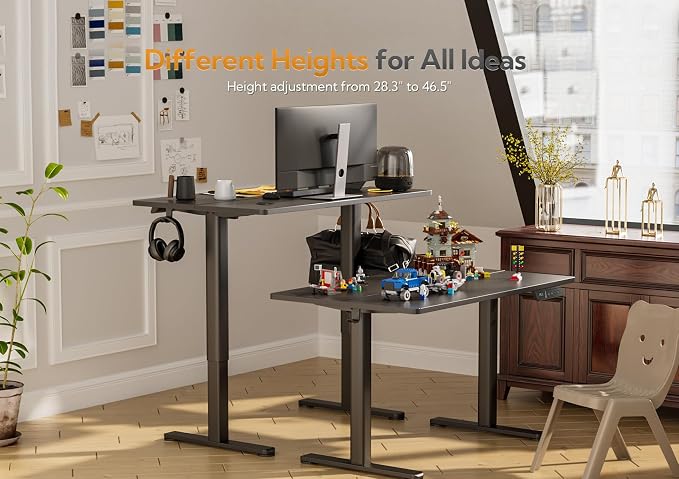 Claiks Electric Height Adjustable Stand Up Desk, 32x19 Inches Sit Stand Desk for Home Office, Nature Top/White Frame