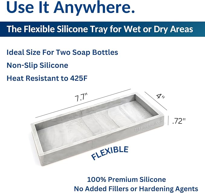 Countertop & Vanity Silicone Tray - Small 7.7" Kitchen Soap Tray | Kitchen Sink Soap Tray, Dish Soap Tray for Kitchen Counter, Bathroom Tray, Silicone Soap Dispenser Tray & Sponge Holder