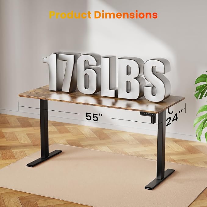 WALKINGDESK 55x24 Inches Height Adjustable Electric Standing Desk with 2 Hooks for Home Office, Ergonomic Sit Stand up Desk with Splice Board, Rustic Brown