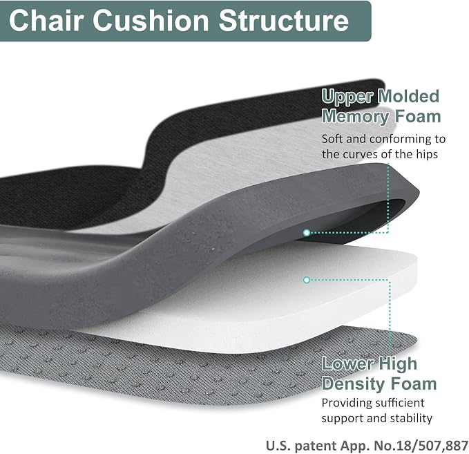 Shinnwa Dining Chair Pads Set of 6, Patented Design Memory Foam Kitchen Chair Cushions with Ties and Washable Cover, 6 Pack, 17" x 16" x 2", Black