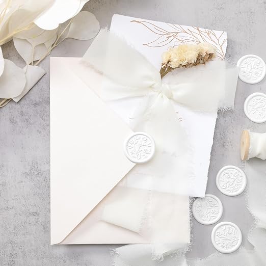 UNIQOOO Wax Seal Stickers - 3D Flower Wedding Invitation Envelope Seal Stickers, 50 Pcs Self- Adhesive Snow White Stickers, Perfect for Invitation, Christmas, Gift Wrapping