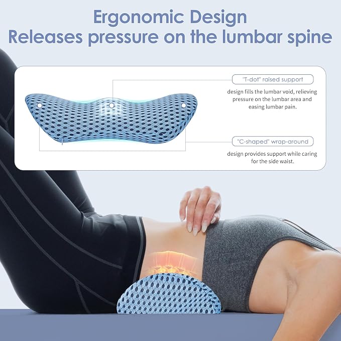 kasney Lumbar Support Pillow, Back Pillow for Low Back Pain Relief, Ergonomic Streamline Car Seat, Office Chair, Recliner and Bed (Blue)