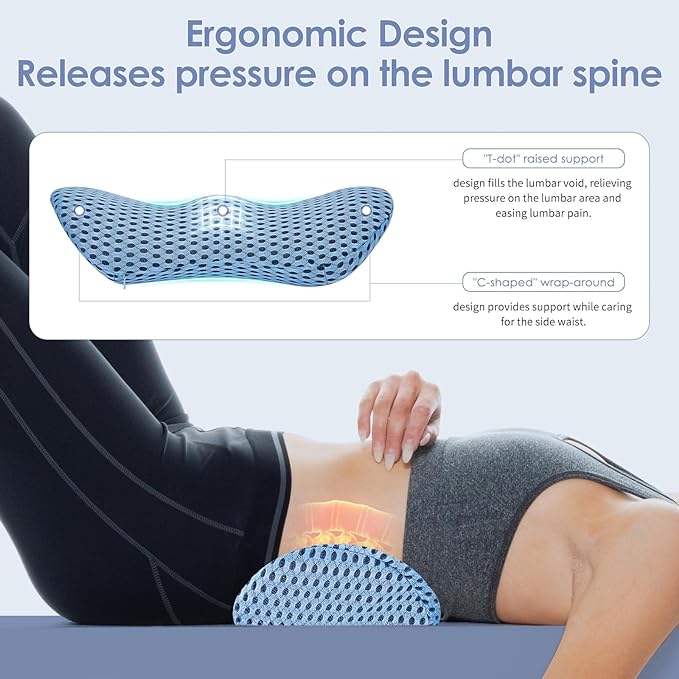 kasney Lumbar Support Pillow, Memory Foam Lumbar Pillow for Lower Back Pain Relief, Back Support Pillow for Office Chair, Car Seat - Blue