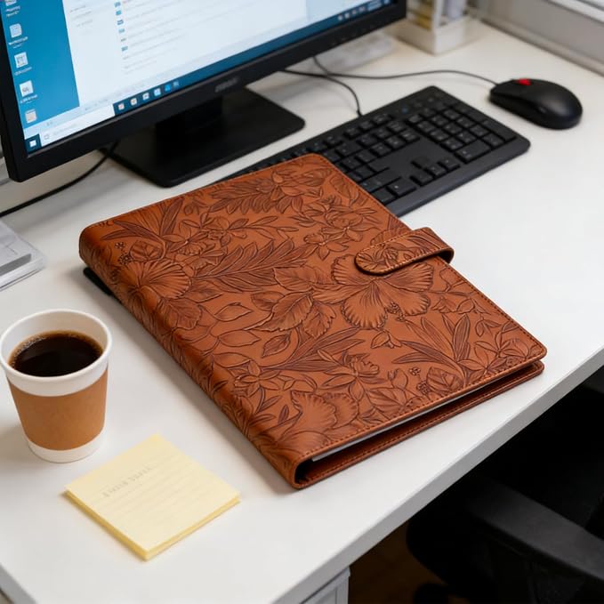 VANRA Padfolio Portfolio Binder Faux Leather Interview Resume Folder with Notepad, Document Organizer Card Holder, Letter-Sized Notepad Portfolio Organizer for Business School Office (Brown)