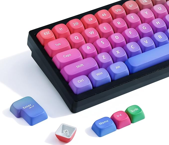 Womier Rainbow PBT Keycaps, Gradient Custom Cute Keycaps for Mechanical Keyboard Dye-Sublimated, MOA Profile Keycap Set for 60 65 75 100 Percent Keyboards, Purple