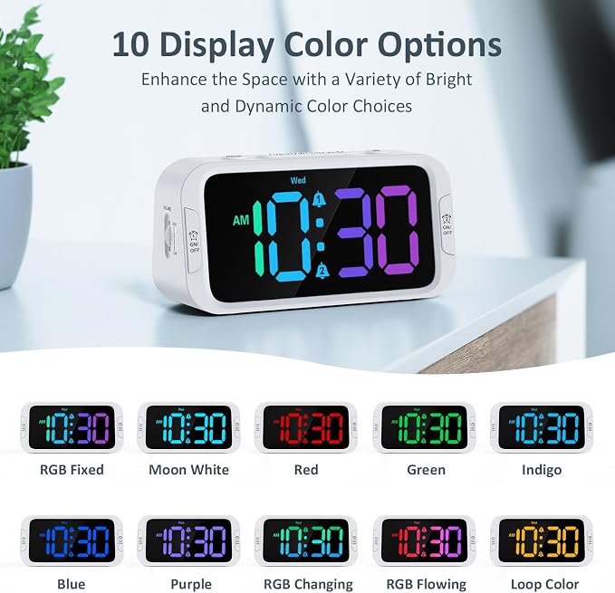 Odokee Digital Dual Alarm Clock for Bedroom with 0-100% Dimmable Display | RGB Electric Alarm Clock for Kids with Weekday/Weekend Mode - Loud Alarm for Heavy Sleepers with 5 Sounds Adjustable Volume
