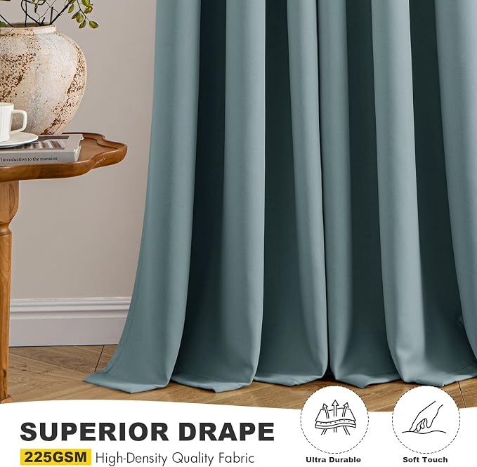 MIULEE Blackout Curtains for Bedroom Living Room 2 Panels, Thermal Insulated Room Darkening Drapes Grommet Noise Reducing Light Blocking Window Treatments 45 Inches Long 40x45 Inch Dusty Blue