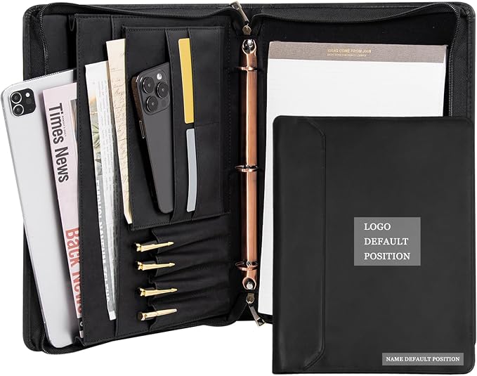 Personalized Genunie Leather Portfolio Binder, Customized Leather Portfolio for Men/Women,Business Portfolio Organizer for A4 Size Notepad, Customized Gift