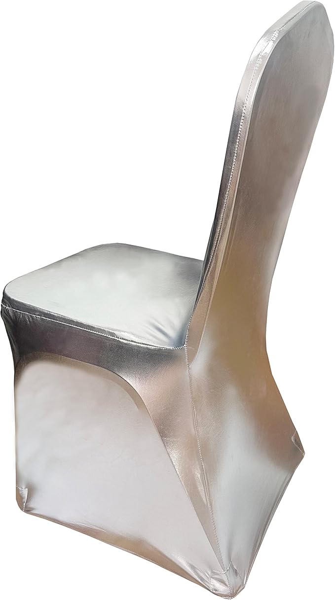 Stretch Dining Chair Cover for Wedding Banquet Party Decor (Shiny Silver) | spandex chair covers seat covers for chair for dining chairs party wedding dining room metallic glitter luxury silver