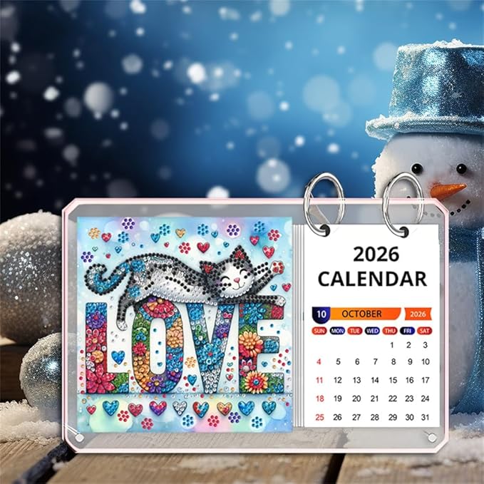 2026 Standing Desk Calendar DIY Diamond Art Painting Monthly Flip Desktop Calendar Mosaic Kits Acrylic Tabletop Calendars Diamond Art Craft Supplies Planner for Office Home Decor-Love