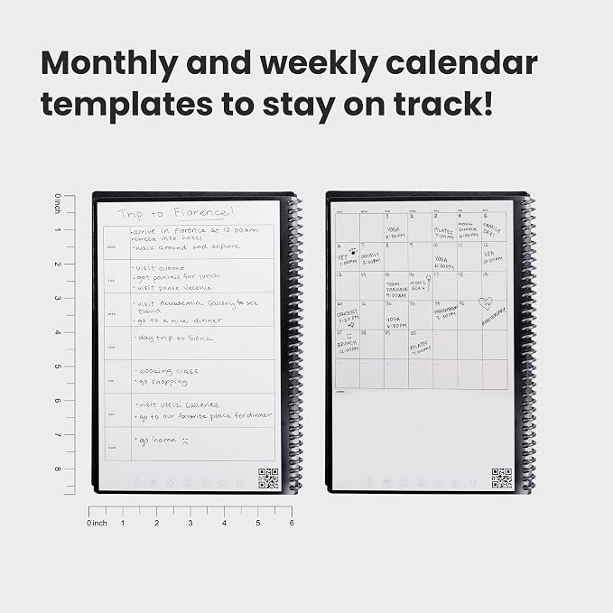 Rocketbook Fusion Reusable Undated Productivity Planner, Executive Size 6x8.8, Green - Goals, Monthly and Weekly Calendar, Daily To-do List, Lined and Dotted Notes Pages