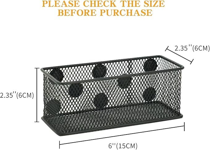 Neudeco Magnetic Locker Organizer and Accessories, Wire Mesh Magnetic Storage Basket, Magnetic Holder for Dry Erase Markers, Strong Magnet Pen Holder for Fridge School, Pack of 3, Black