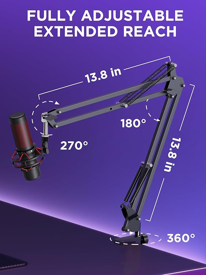 InnoGear Mic Stand for Blue Yeti, Heavy Duty Microphone Stand with Microphone Windscreen and Dual Layered Mic Pop Filter Suspension Boom Scissor Arm Stands for Blue Spark and Other Mics, Medium