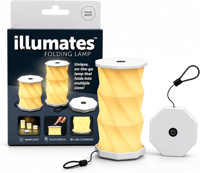 Origami Expanding Foldable LED Desk Lamp – USB Rechargeable & Portable - Dimmable Touch Control Light with Adjustable Height up to 8.25" for Office, Travel, Bedside - Sleek & Modern Design (White)