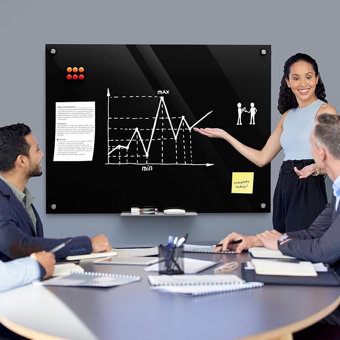MaxGear 48" x 36" Glass Whiteboard Wall Mounted for Office Home Classroom | Magnetic Glass Dry Erase Board, Tempered Glass, Steel Backed, Non-Porous Surface, Frameless Design, Hardware Included