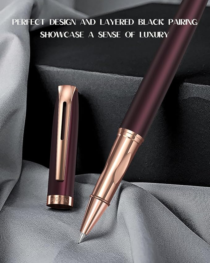 samurai Rollerball Liquid Ink Pen Set,Luxury Executive Writing Pen for the Office,Rollerball Pen Refillable,Schmidt Refill*2 And Gift Box,Roller Ball Pen Gift Set for Men & Women(Dark red)