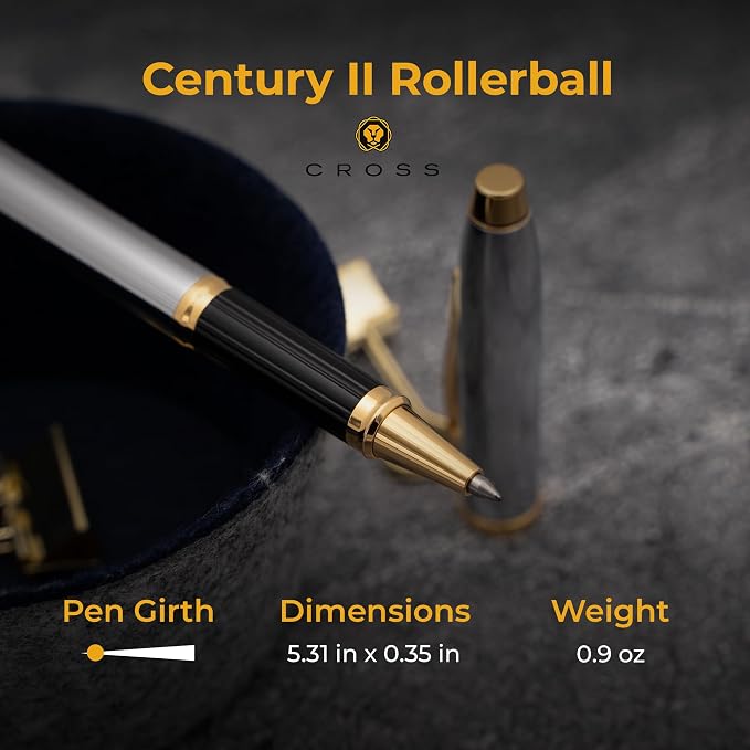 Cross Century II Medalist Rollerball Pen, Chrome and Gold Appointments, Custom Engraved — Graduation, Retirement, Promotion, or Holiday Gift