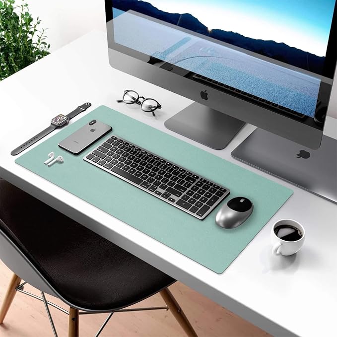 Desk Mat Large protector Pad - Multifunctional Dual-sided Office Desk Pad,Smooth Surface Soft Mouse Pad,Waterproof Desk Mat for Desktop, Pu Leather Desk Cover for Office/Home(Lake Blue, 23.6" x 13.7")