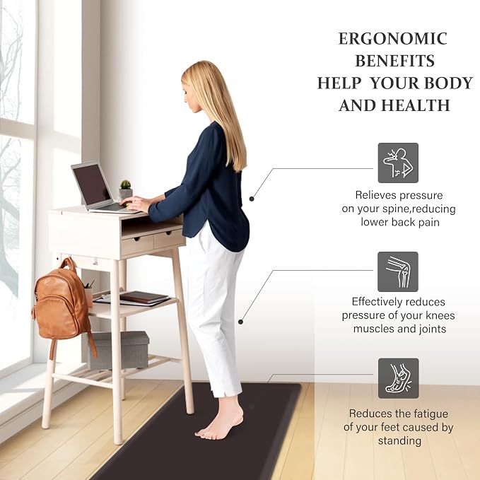 HappyTrends 2 PCS Kitchen Mat Cushioned Anti-Fatigue Floor Mat, Heavy Duty Ergonomic Comfort Foam Standing Mat, Waterproof Non-Slip Kitchen Rugs for Home, Office(17.3"x39"+17.3"x39",Chocolate)