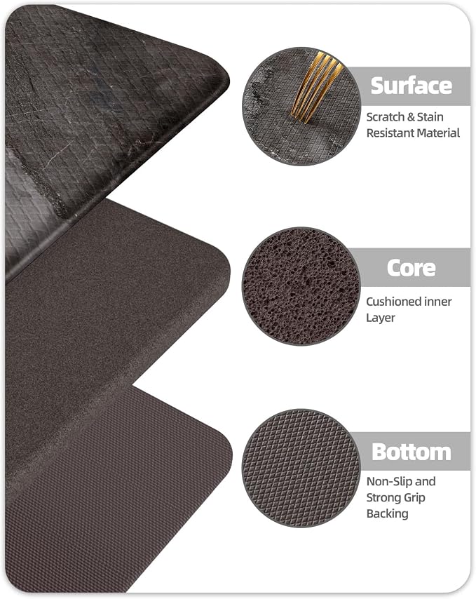 Color&Geometry Kitchen Mats for Floor 24x87 Black Marble Design | Non Slip Kitchen Runner, Easy Clean, Oil/Water Proof, 0.4in Thick Antifatigue Standing Mat For Laundry/Office, Home Decor