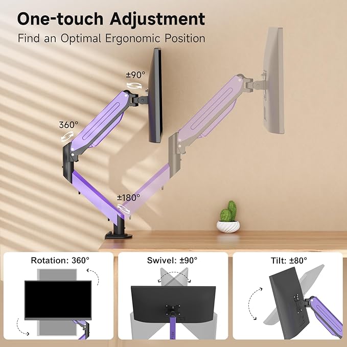 Suptek Monitor Mount Gas Spring Monitor Arm Desk Mount Fully Adjustable Fits 17-35 inch Monitors Weight Capacity up to 24.25 lbs